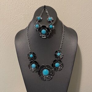 🛍️Floral Silver and Turquoise Jewelry Set